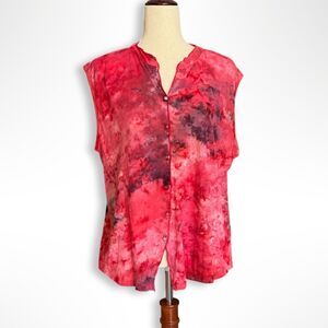 Y2K 90s 100% Cotton Sleeveless Button Top Red Dyed Top, XL, Fairycore Whimsigoth